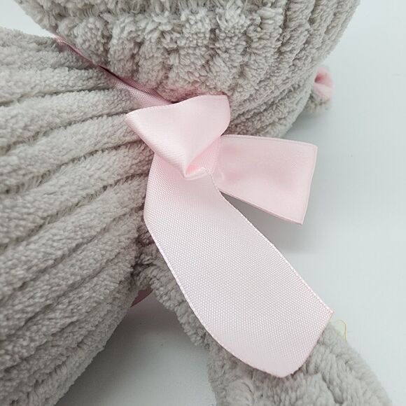 Burton + Burton Corduroy Ribbed Hippo Plush 12” Gray Pink Bow Stuffed Animal Toy - Picture 8 of 13